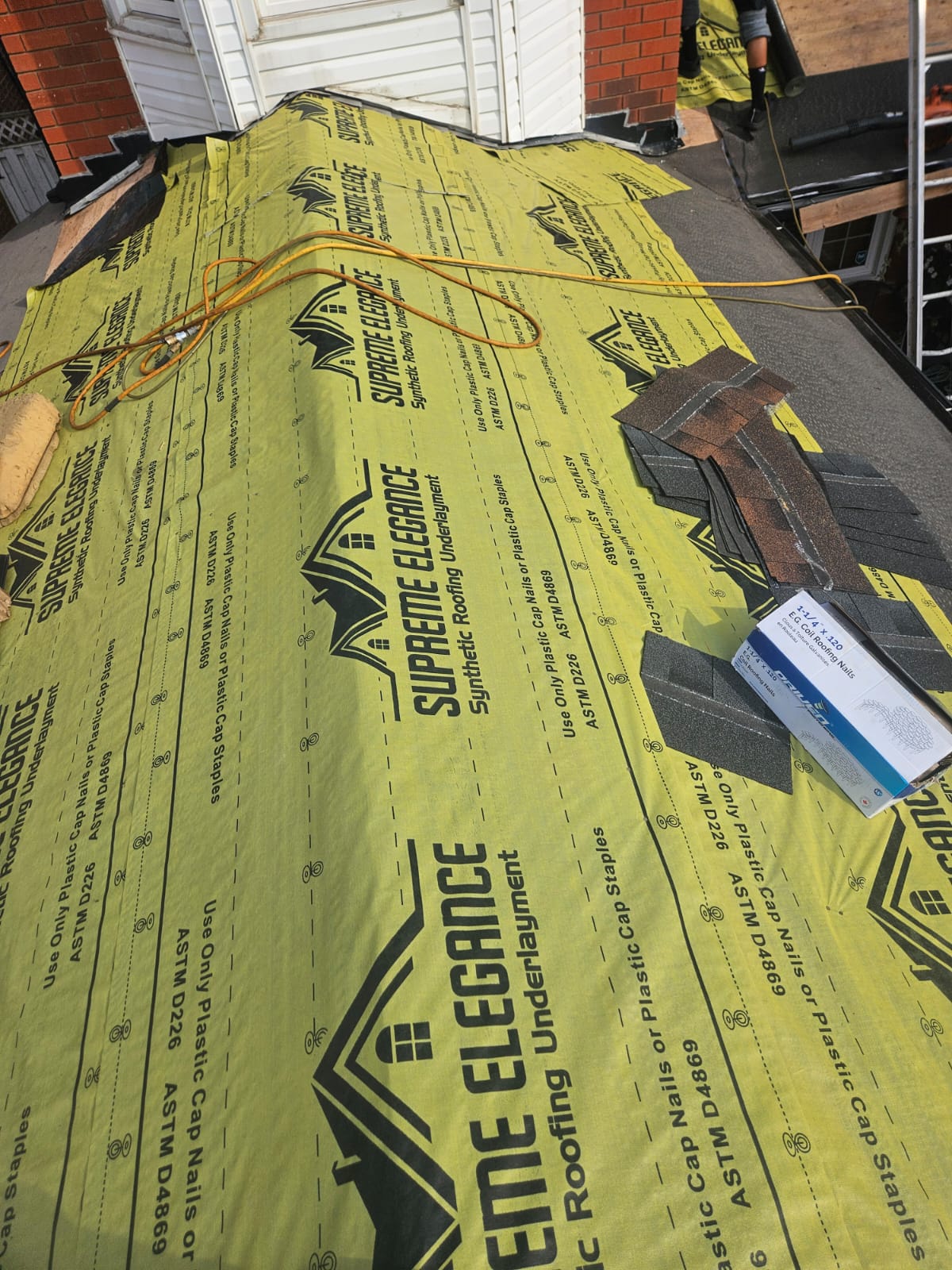 Roofing materials staged on site